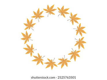Circular frame of golden autumn dried leaves