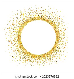 Circular frame with golden confetti on a white background. Vector illustration.