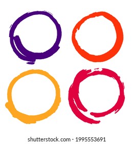 Circular frame, grunge textured element, hand-drawn, vector illustration isolated on white background. Circular border.