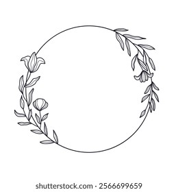 Circular Frame with Hand drawn Botanical Elements