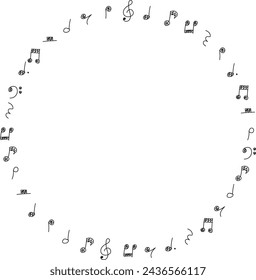 Marco circular de las notas musicales dibujadas a mano del doodle (blanco y negro)