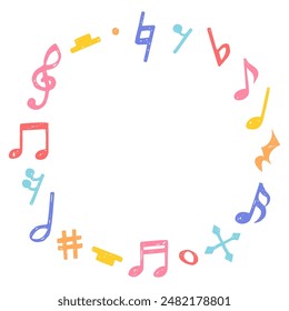 Circular frame with hand-drawn music note symbols, notes, rests, variation symbols