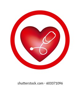 circular frame with heart and stethoscope inside vector illustration