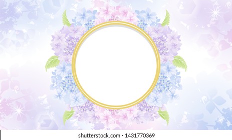 Circular frame of Hydrangea flowers in the Gradation Background
