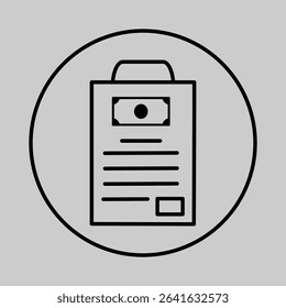 Circular frame icon of budgeting document with cash label.