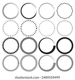 Iconos de marco circular. Bordes decorativos de Vector. Blanco y negro. Diseños redondos geométricos.