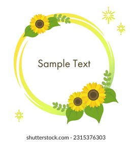 Ilustración circular del marco con girasoles brillantes