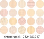 Circular frame illustration set with hand drawn style stitch and knit patterns