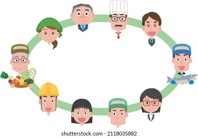 Circular frame frame illustration of workers