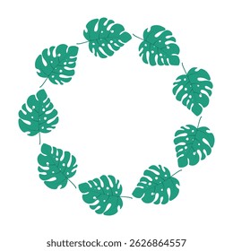 Circular frame of leaves. Monstera vector illustration.