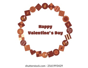 Circular frame made up of chocolate bites.Use it as a visual for Valentine's Day!