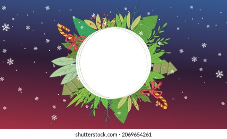 Circular frame made of Christmas tree and leaves