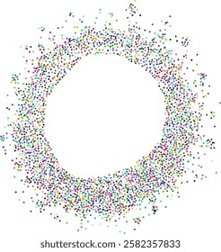 Circular frame made from dots, colorful stipples. Perfect for graphic design projects. Dotted circular shape with grunge textured effect. Round shaped frame made of small circles, illustration.