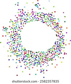 Circular frame made from dots, colorful stipples. Perfect for graphic design projects. Dotted circular shape with grunge textured effect. Round shaped frame made of small circles, illustration.