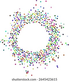 Circular frame made from dots, colorful stipples. Perfect for graphic design projects. Dotted circular shape with grunge textured effect. Round shaped frame made of small circles, illustration.