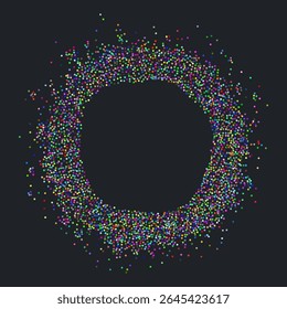 Circular frame made from dots, colorful stipples. Perfect for graphic design projects. Dotted circular shape with grunge textured effect. Round shaped frame made of small circles, illustration.