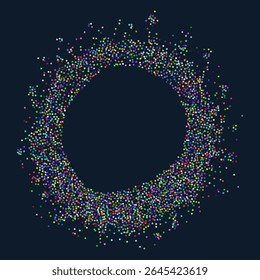 Circular frame made from dots, colorful stipples. Perfect for graphic design projects. Dotted circular shape with grunge textured effect. Round shaped frame made of small circles, illustration.