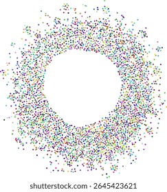 Circular frame made from dots, colorful stipples. Perfect for graphic design projects. Dotted circular shape with grunge textured effect. Round shaped frame made of small circles, illustration.
