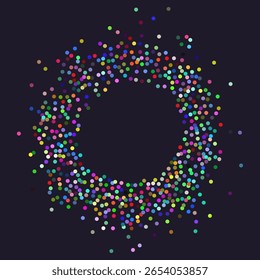 Circular frame made from dots, colorful stipples. Perfect for graphic design projects. Dotted circular shape with grunge textured effect. Round shaped frame made of small circles, illustration.