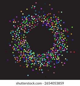 Circular frame made from dots, colorful stipples. Perfect for graphic design projects. Dotted circular shape with grunge textured effect. Round shaped frame made of small circles, illustration.