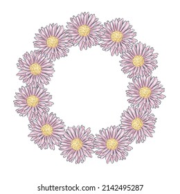 Circular frame made of gerberas. Large yellow flowers in a circle. Vector.A wreath of garden flowers.