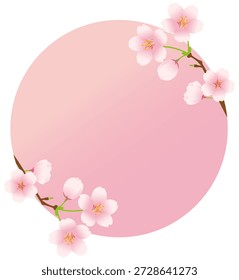 A circular frame material decorated with cherry blossoms. Vector illustration on a white background.
