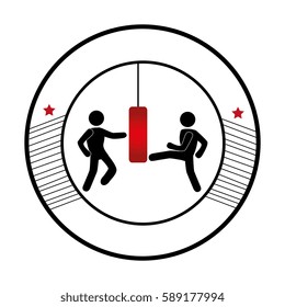 circular frame with monochrome graphic men knocking bag weight