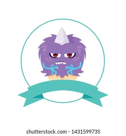 circular frame with monster and horn comic character
