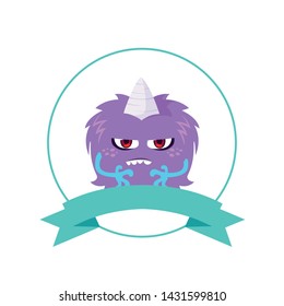 circular frame with monster and horn comic character
