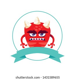 circular frame with monster and horns character