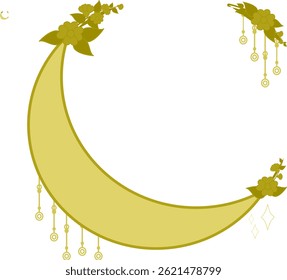 circular frame with moon and floral bouquet patterns in elegant gold