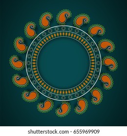 Circular frame with orange and green floral design, Creative decorative mandala.