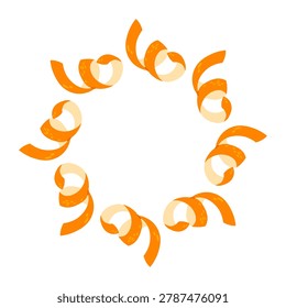 Circular frame of orange zest. Design element for culinary, beverage and citrus themed branding.