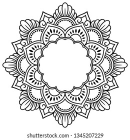 Circular frame pattern in form of mandala for Henna, Mehndi, tattoo, decoration. Decorative frame - ornament in ethnic oriental style. Coloring book page.
