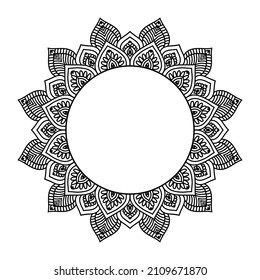 Circular frame pattern in form of mandala for Henna, Mehndi, tattoo, decoration. Decorative frame - ornament in ethnic oriental style. Coloring book page