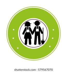 circular frame pictogram with couple