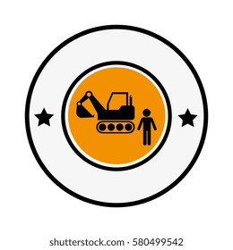 circular frame with pictogram with forklift truck with forks