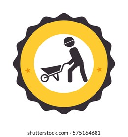 circular frame with pictogram with man and wheelbarrow