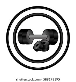 circular frame with realistic silhouette set dumbbell with weight discs