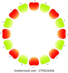 Circular frame of red apples and green apples. Vector illustration.