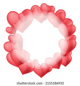 Circular frame with red hearts for cards on valentine's day