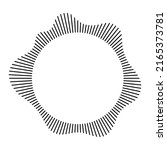 Circular frame. Round shape. Radial black concentric particles. Ring of short thin rays with wavy silhouette isolated white background. Sound wave. Infographic element. Vector illustration.