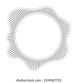 Circular Frame. Round Shape. Radial Black Concentric Particles. Ring Of Short Thin Rays With Wavy Silhouette Isolated White Background. Sound Wave. Infographic Element. Vector Illustration.