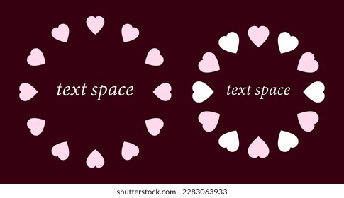 A circular frame of seamlessly arranged heart marks. For dark backgrounds.