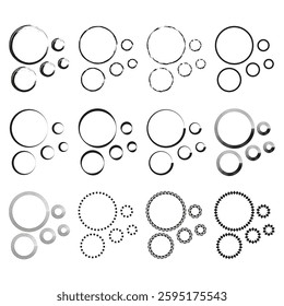 Circular frame set. Abstract geometric shapes. Decorative round borders. Various ring designs.