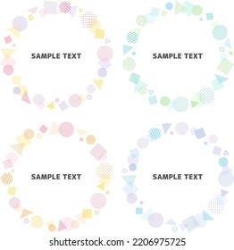 Circular frame set of colorful circle, triangle and square icons with dot and stripe patterns