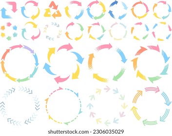 Circular frame set of various rotating arrows