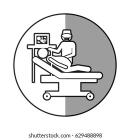 circular frame shading with silhouette pregnant woman with obstetrician vector illustration