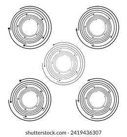 Giros de marco circulares, rotaciones de símbolo lineales, bucle de marco de círculos, barra de carga de círculo.