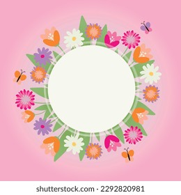 Circular frame. Spring vector template with copy space, card or banner design. Card for wedding invitation, international women day, mother day